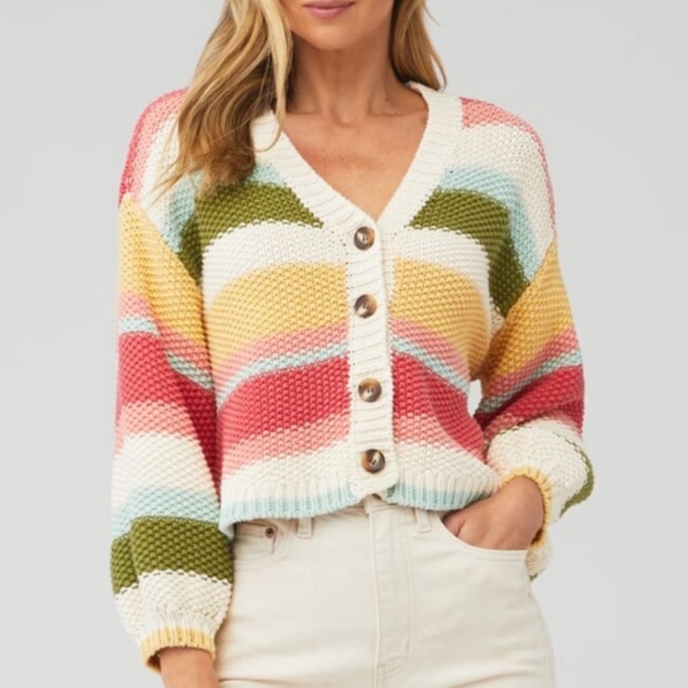 Show Me Your Mumu Good Karma Cardigan Button Front Sundown Ombre Knit Women's XL